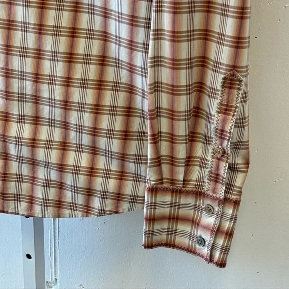 John Varvatos Men’s Western Plaid Button Down Long Sleeve Shirt Brown XXL